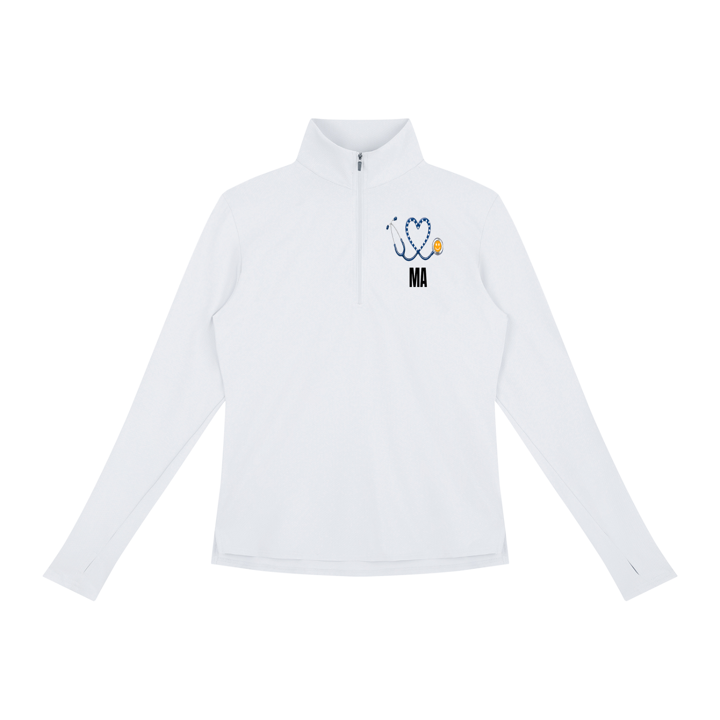 NURSE-LPN-BLUE HEART PULLOVER-LPN logo Women's Quarter-Zip Yoga Pullover add some warmth to your scrubs. 4 colors-4 sizes in this light weight pullover to wear on those days you just need a little style while you work.