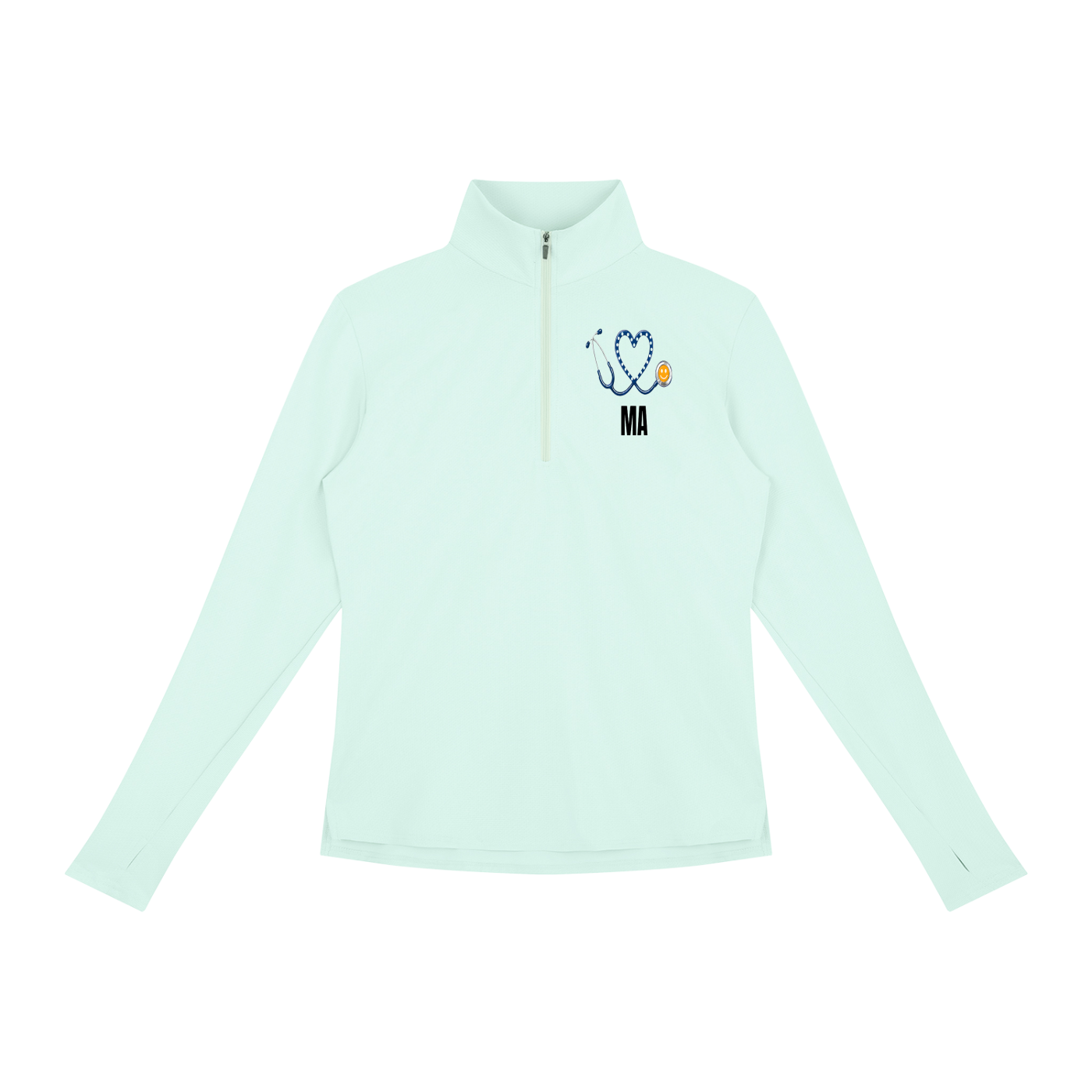 NURSE-LPN-BLUE HEART PULLOVER-LPN logo Women's Quarter-Zip Yoga Pullover add some warmth to your scrubs. 4 colors-4 sizes in this light weight pullover to wear on those days you just need a little style while you work.