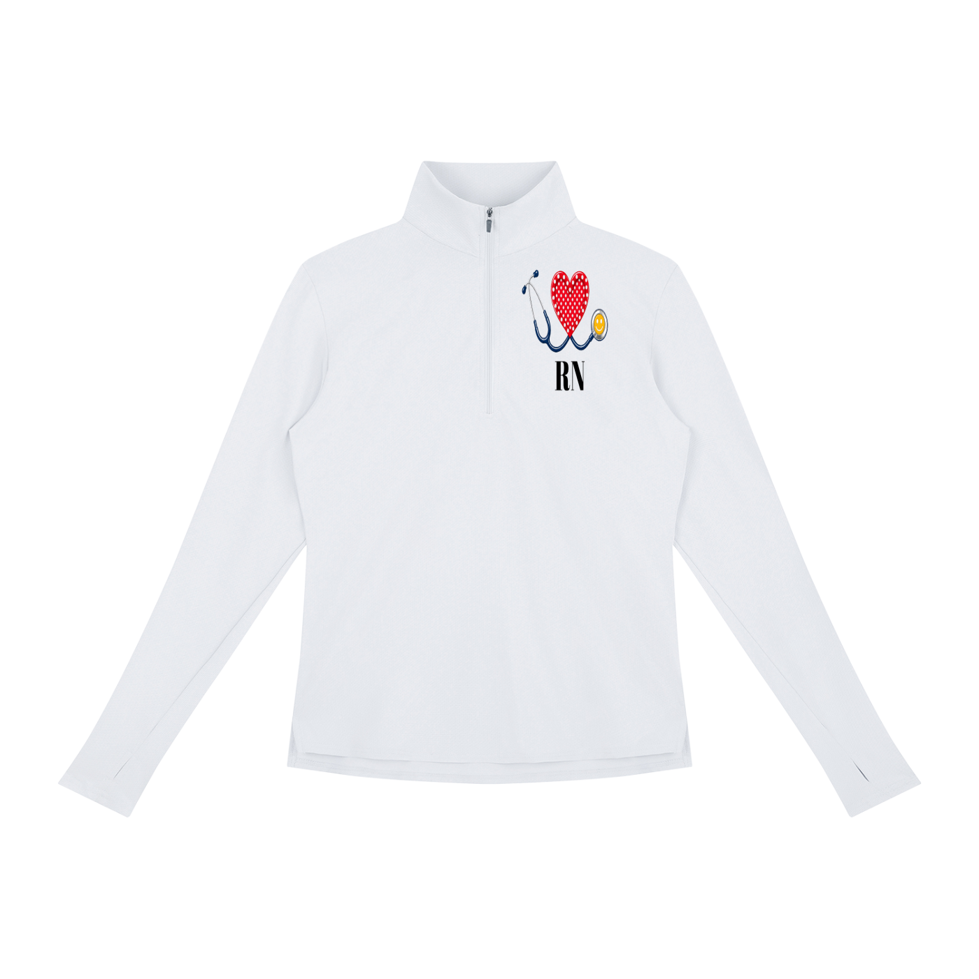 NURSE-RN-RED HEART PULLOVER-RN logo Women's Quarter-Zip Yoga Pullover add some warmth to your scrubs. 4 colors-4 sizes in this light weight pullover to wear on those days you just need a little style while you work.