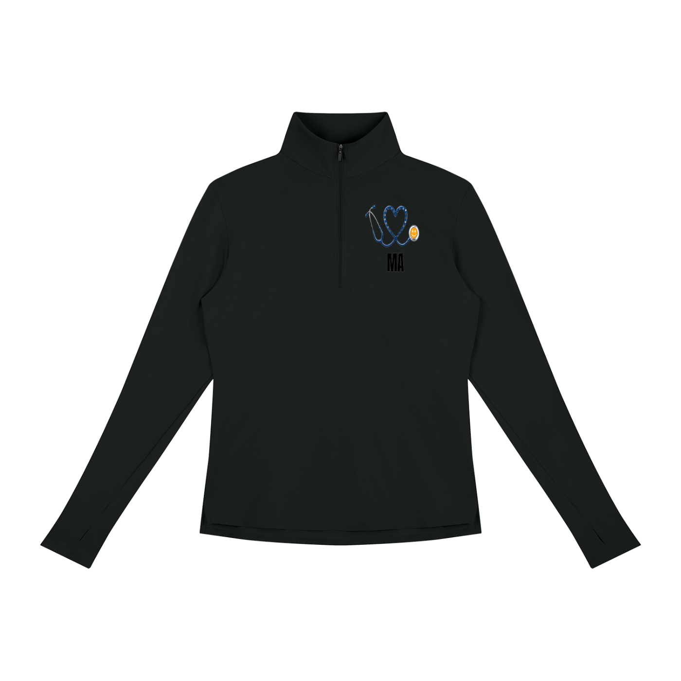 NURSE-LPN-BLUE HEART PULLOVER-LPN logo Women's Quarter-Zip Yoga Pullover add some warmth to your scrubs. 4 colors-4 sizes in this light weight pullover to wear on those days you just need a little style while you work.
