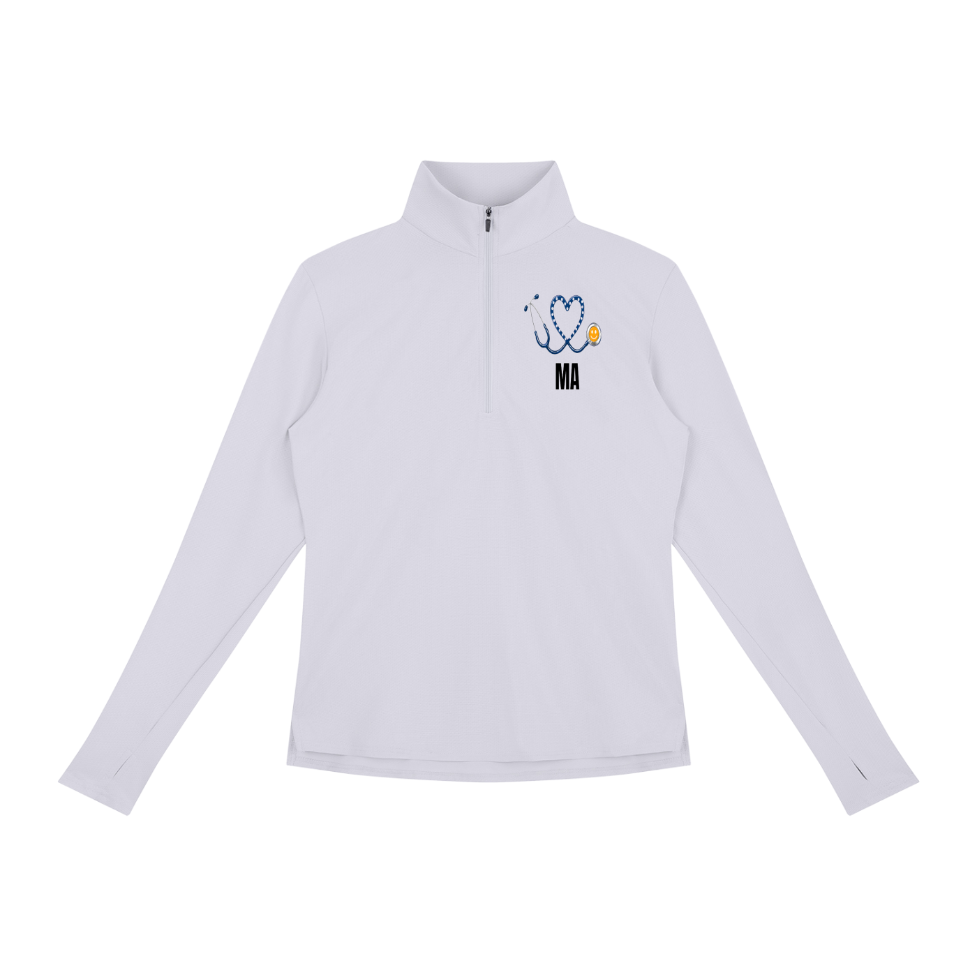 NURSE-LPN-BLUE HEART PULLOVER-LPN logo Women's Quarter-Zip Yoga Pullover add some warmth to your scrubs. 4 colors-4 sizes in this light weight pullover to wear on those days you just need a little style while you work.