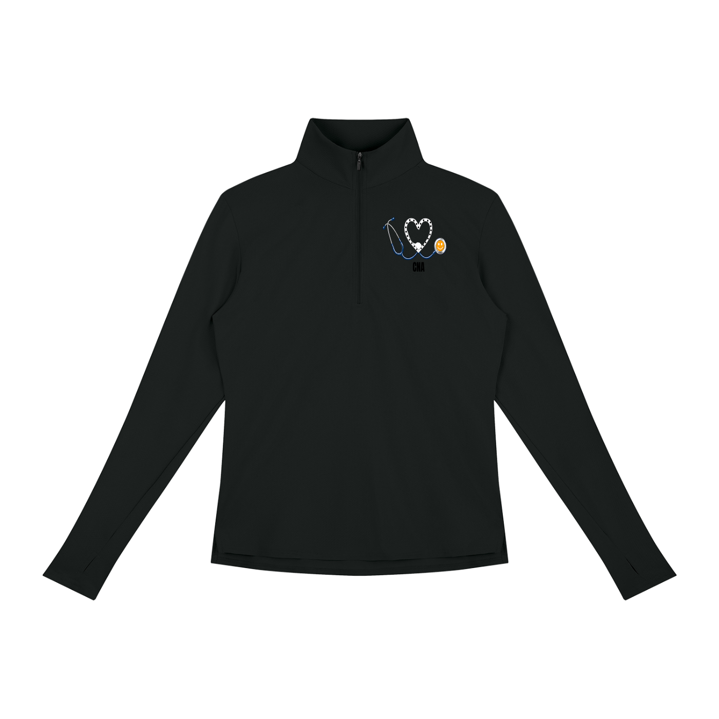 NURSE-CNA-WHITE HEART PULLOVER-CNA logo Women's Quarter-Zip Yoga Pullover add some warmth to your scrubs. 4 colors-4 sizes in this light weight pullover to wear on those days you just need a little style while you work.